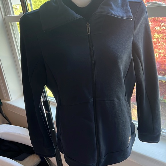 ADIDAS NAVY Track Jacket Full Zip Navy Size Medium Oversized Neck Cowl Gold Logo - Picture 2 of 8